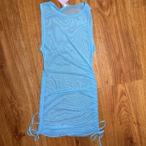 Wild Fable Womens Blue Mesh Swim Cover Up Ruched Drawstring Dress Size Pool XS